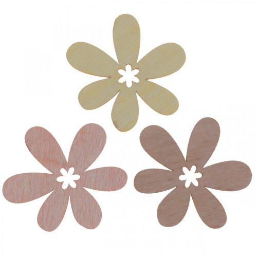 Floristik24 Fleurs en bois décoration fleurs dispersées bois beige/jaune/rose Ø4cm 72 pcs