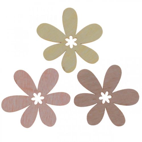 Fleurs en bois parsemer décoration fleurs bois beige/jaune/rose Ø4cm 72p