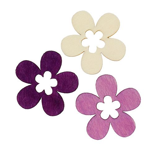 Floristik24 Fleurs en bois assorties. Violet, blanc 4cm 72 pcs