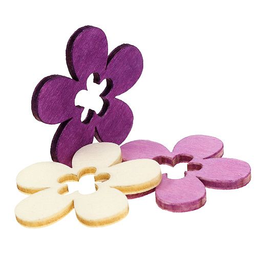 Floristik24 Fleurs en bois assorties. Violet, blanc 4cm 72 pcs