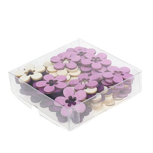 Floristik24 Fleurs en bois assorties. Violet, blanc 4cm 72 pcs
