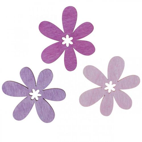 Fleurs en bois fleurs de décoration dispersées bois violet/violet/rose Ø4cm 72 pcs