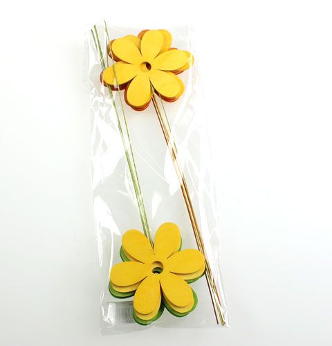 Floristik24 Fleur en bois sur le fil 8cm genre 3 couleurs. 12st