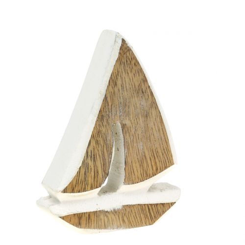 Floristik24 Bateau déco en bois de manguier, blanc, 10,5cm x 8,5cm