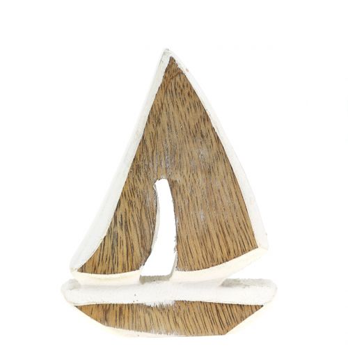 Floristik24 Bateau déco en bois de manguier, blanc, 10,5cm x 8,5cm