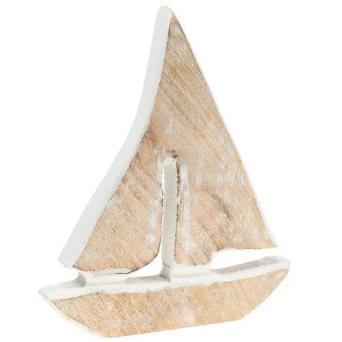 Floristik24 Bateau déco en bois de manguier, naturel, blanc 21cm x 18cm