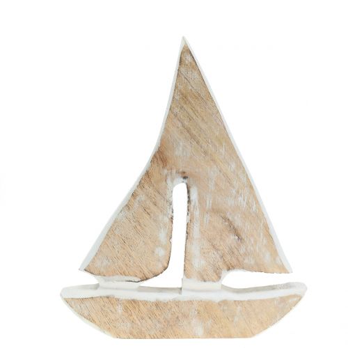 Floristik24 Bateau déco en bois de manguier, naturel, blanc 21cm x 18cm
