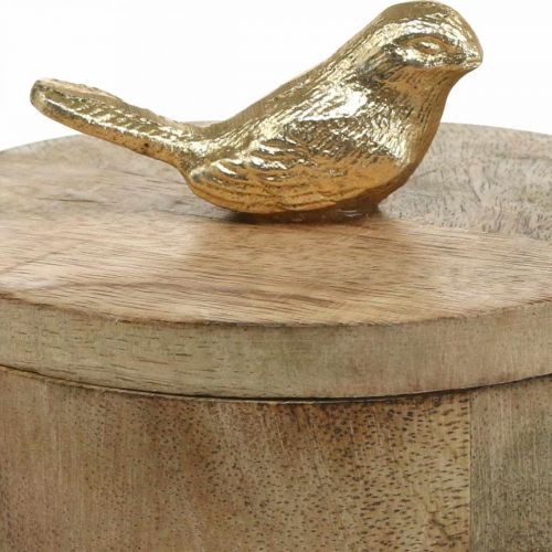 Article Boîte à bijoux avec oiseau, ressort, boîte déco en bois de manguier, vrai bois naturel, doré H11cm Ø12cm