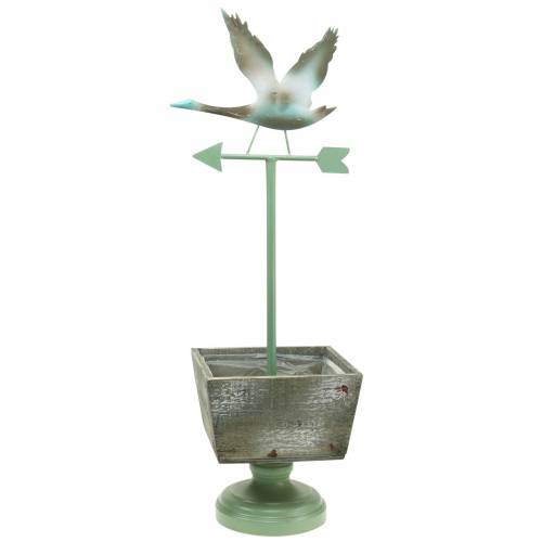 Cache-pot avec pied girouette bois naturel/vert 26x20cm H68cm