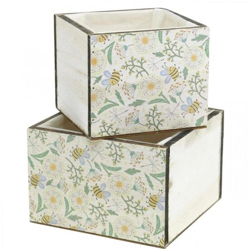 Article Boîtes à planter, décoration en bois, boîte décorative avec abeilles, décoration printanière, shabby chic L15/12cm H10cm lot de 2