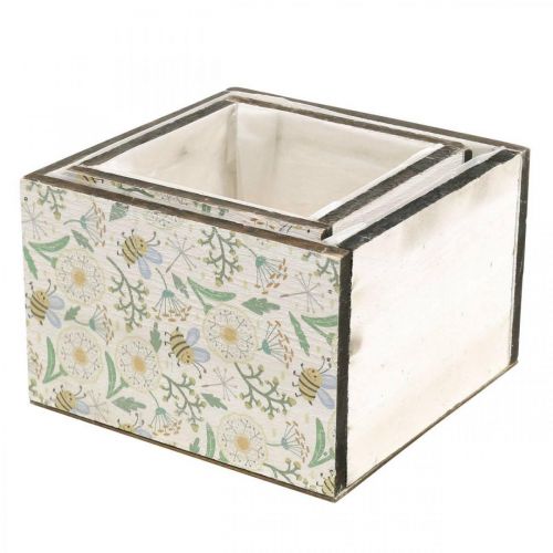 Article Boîtes à planter, décoration en bois, boîte décorative avec abeilles, décoration printanière, shabby chic L15/12cm H10cm lot de 2