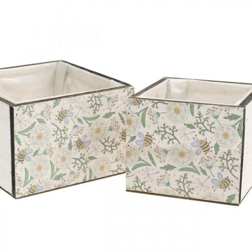 Article Boîtes à planter, décoration en bois, boîte décorative avec abeilles, décoration printanière, shabby chic L15/12cm H10cm lot de 2