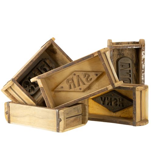 Article Décoration en bois vintage en forme de brique marron, rouille 31×14,5cm H9cm