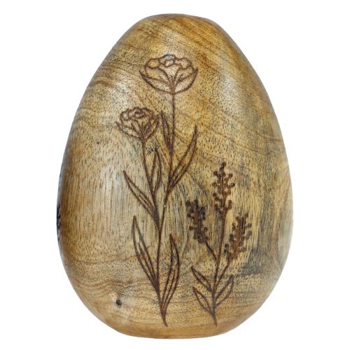 Article Oeufs en bois de manguier naturel Oeufs de Pâques en bois décor floral H10cm 3 pcs