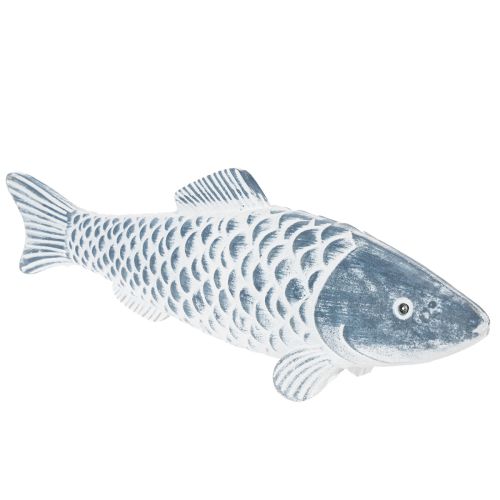 Poisson en bois bleu et blanc, décoration de poisson, apprêt de bois, 35 cm, 1 pièce | Floristik24.be