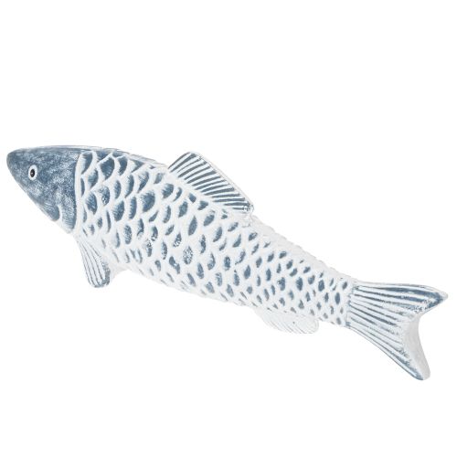 Poisson en bois bleu et blanc, décoration de poisson, apprêt de bois, 35 cm, 1 pièce | Floristik24.be