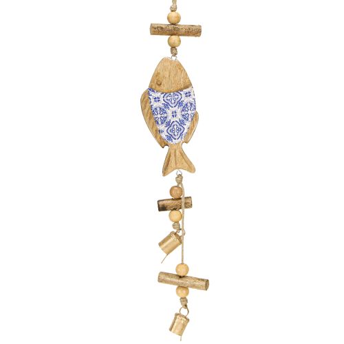 Poisson à suspendre avec cloche Bois de manguier H46cm