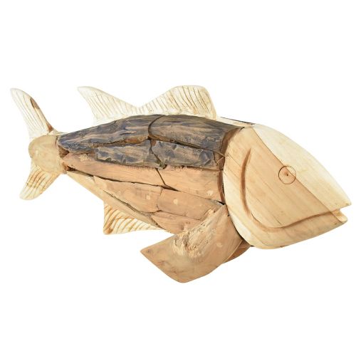 Poisson en bois teck décoration de table poisson décoration bois 63cm