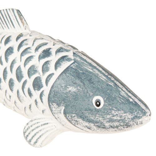Article Poisson en bois en farine de bois bleu blanc L23cm/35cm Lot de 2