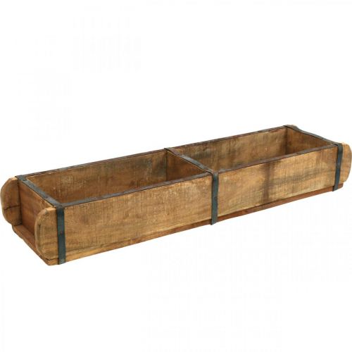 Floristik24 Jardinière en bois avec ferrures en métal, forme double brique, jardinière vintage L57cm