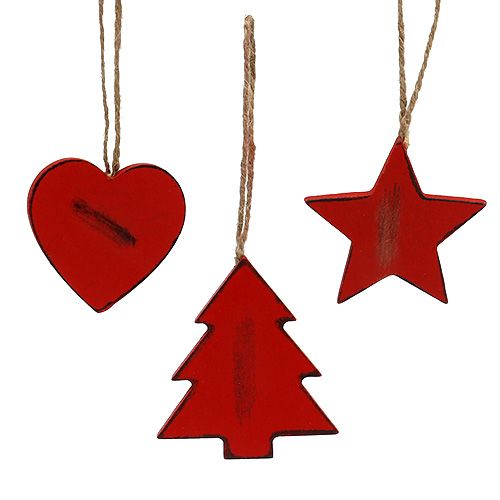 Floristik24 Cintre en bois étoile, coeur, sapin de Noël rouge 6pcs