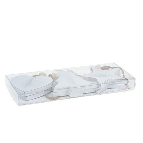 Article Cintres en bois assortis. Blanc 5-6cm 6 pièces