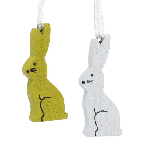 Floristik24 Lapin en bois à suspendre vert, blanc 2,5cm x 6,5cm 10pcs