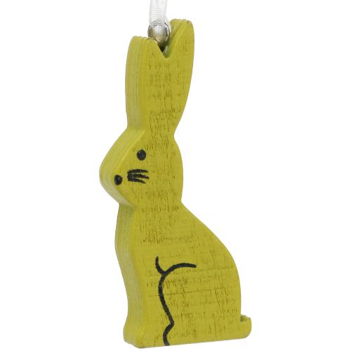 Floristik24 Lapin en bois à suspendre vert, blanc 2,5cm x 6,5cm 10pcs