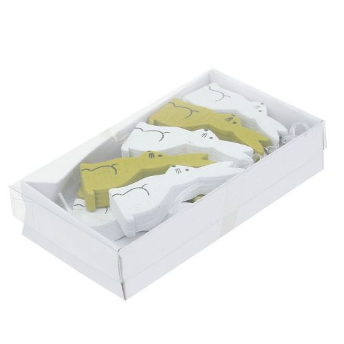 Floristik24 Lapin en bois à suspendre vert, blanc 2,5cm x 6,5cm 10pcs