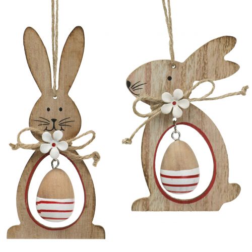 Floristik24 Lapins de Pâques en bois à suspendre avec des oeufs de Pâques 12cm - 14,5cm 4pcs