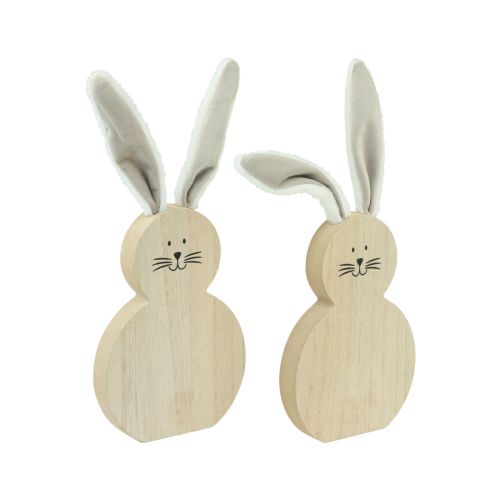 Article Lapin en bois avec oreilles mobiles marron blanc 11,5×27cm 2pcs