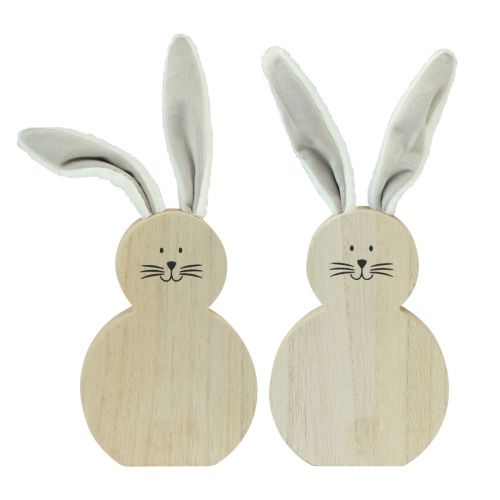 Article Lapin en bois avec oreilles mobiles marron blanc 11,5×27cm 2 pcs
