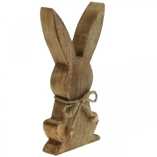 Article Lapin en bois assis, bois de manguier, décoration de Pâques couleurs naturelles H18,5cm