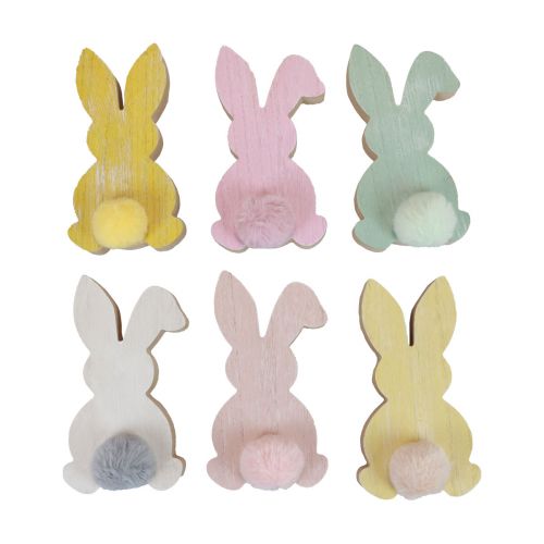 Floristik24 Lapins en bois lapins décoratifs décoration de Pâques bois pastel 8,5×16cm 6pcs