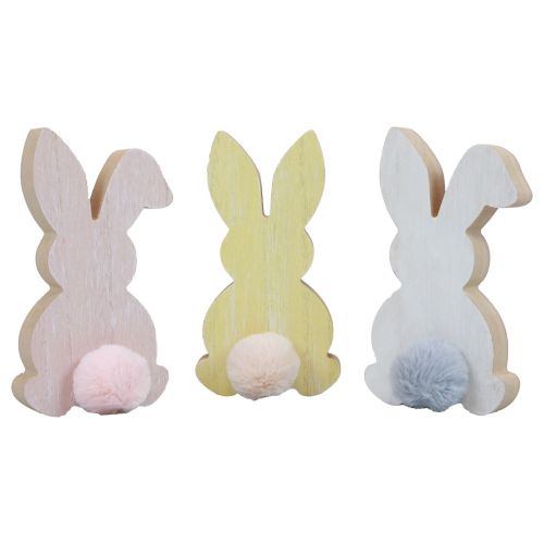 Article Lapins en bois lapins décoratifs décoration de Pâques bois pastel 8,5×16cm 6 pcs