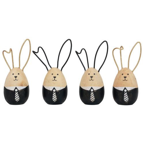 Floristik24 Oeufs de lapin en bois décoration de Pâques noir blanc Ø4,5cm 12cm 4pcs