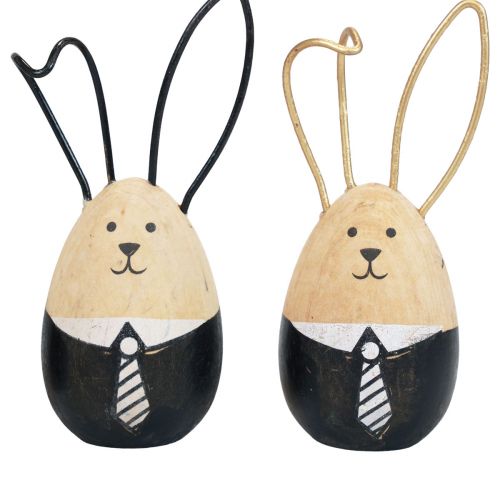 Article Lapins de Pâques lapins en bois oeufs décoration de Pâques noir blanc Ø4,5cm 12cm 4pcs
