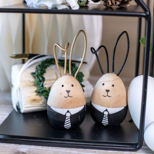 Article Lapins de Pâques lapins en bois oeufs décoration de Pâques noir blanc Ø4,5cm 12cm 4pcs