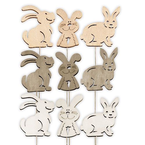 Floristik24 Lapins en bois avec fil de fer naturel. 6cmx8cm L31cm 18 pièces