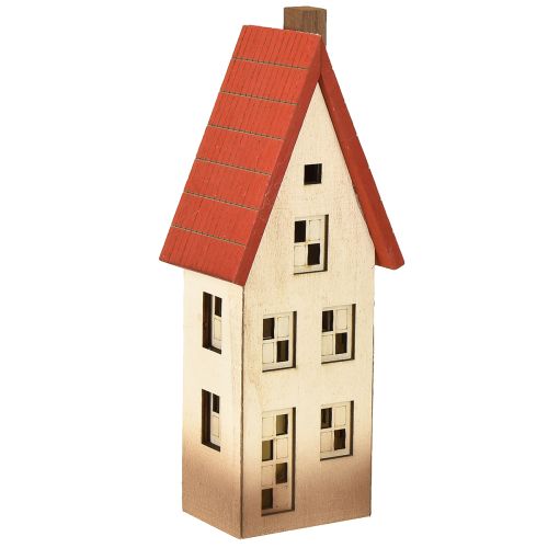Décoration de maison en bois, maison lumineuse rouge naturel pour batterie 8,5 × 6,5 × 22 cm