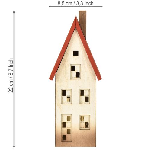 Article Décoration de maison en bois, maison lumineuse rouge naturel pour batterie 8,5 × 6,5 × 22 cm
