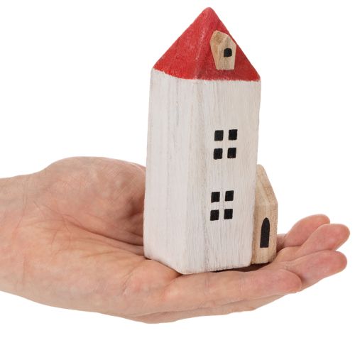Ensemble de maisons décoratives en bois, rouge et blanc, décoration hivernale composée de plusieurs éléments, 13 cm, 6 pièces | Floristik24.be