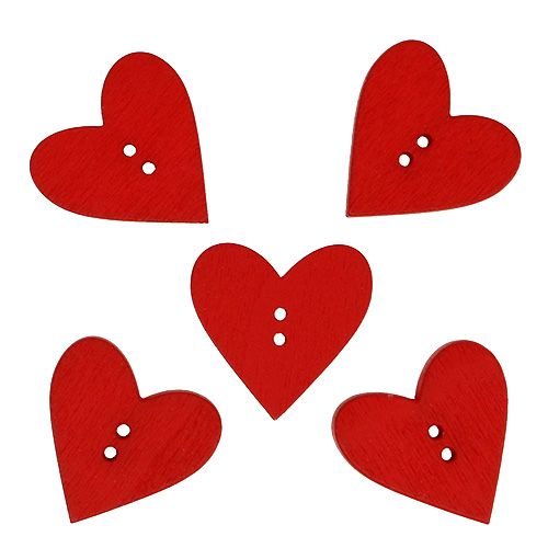 Floristik24 Boutons coeur en bois 2,5cm rouge 48 pcs