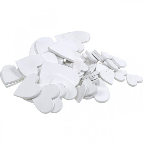 Floristik24 Coeur en bois décoration de dispersion coeurs de mariage blanc 3/5/7cm 50p