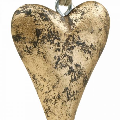 Article Coeur en bois effet or, Saint Valentin, décoration mariage 10×7cm
