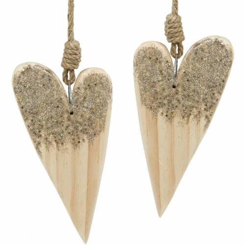 Coeur en bois pailleté à suspendre 18 cm x 10 cm 2 pièces