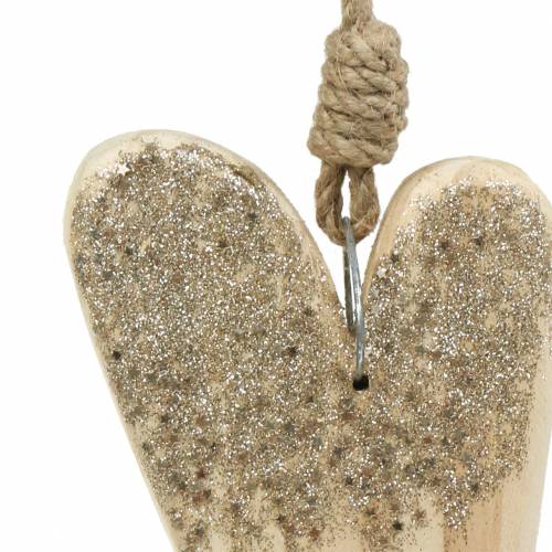 Article Coeur en bois pailleté à suspendre 18 cm x 10 cm 2 pièces