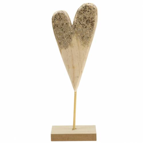 Coeur déco sur socle en bois avec paillettes H27cm