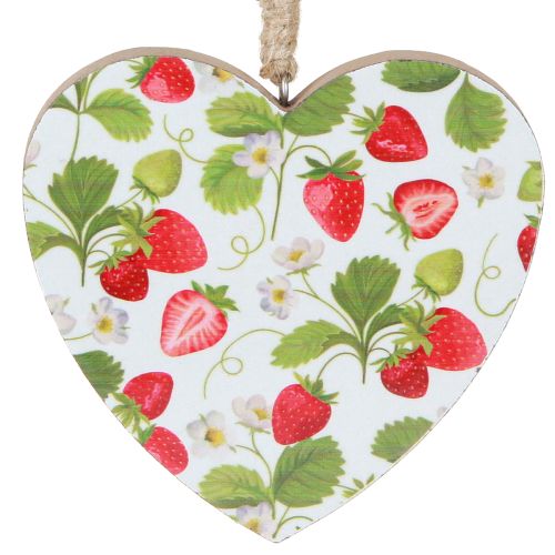 Floristik24 Cœur décoratif Motif fraise Pendentif en bois 10×10cm 4 pcs