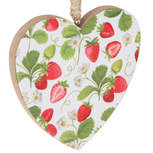 Article Cœur décoratif Motif fraise Pendentif en bois 10×10cm 4 pcs